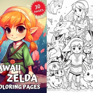 Kawaii Zelda Coloring Pages, Zelda Kawaii Coloring Pages Printable, Printable PDF File, Digital Download, Cute Coloring Pages