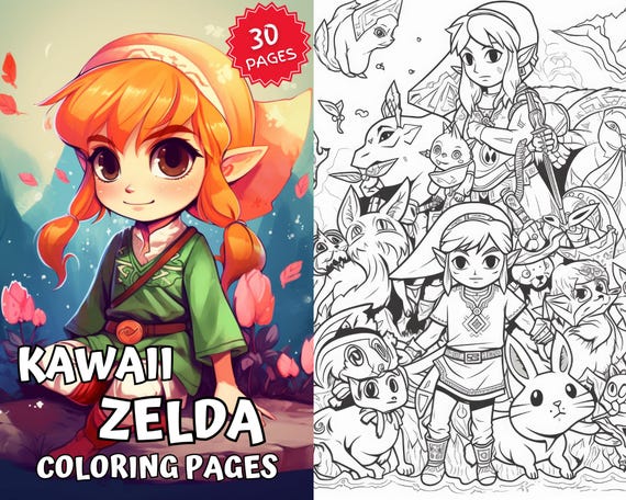 Kawaii Zelda Coloring Pages, Zelda Kawaii Coloring Pages Printable, Printable PDF File, Digital Download, Cute Coloring Pages