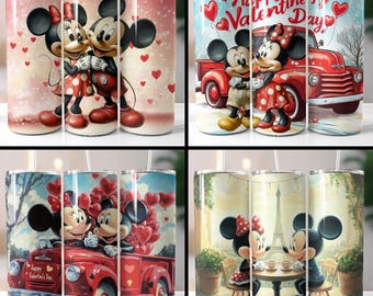 Emballage de gobelet pour la Saint-Valentin Mickey et Minnie Mouse, gobelet skinny 20 oz PNG (téléchargement numérique)