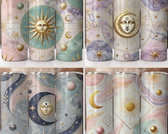Bekerwikkel met hemelse zon en maan, Galaxy marmerdesign (PNG)