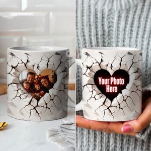 3D Heart Hole In A Mug Wrap, 11oz, 15oz Mug Template, Cracked Wall Mug, Photo Mug Wrap, Sublimation Mug Design, Instant Digital Download PNG