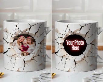 3D-gaatje in een mokomslag, moksjabloon van 11 oz, 15 oz, gebarsten muur mokomslag, foto mokomslag, sublimatiemok ontwerp, instant digitale download, instant digitale download, png PNGEgg