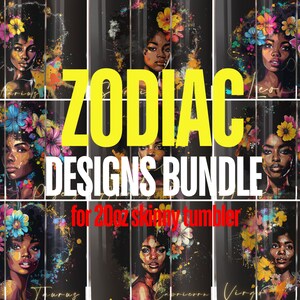 12 Zodiac Sign Affirmation 20 oz Skinny Tumbler Sublimation Designs bundle PNGs