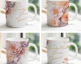 Bloemmotief mok sublimatie wrap | Moederdag PNG set