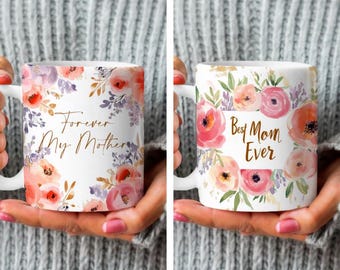 Set met mokhoezen in aquarel bloemenprint | Moederdag sublimatie PNG