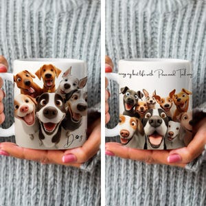 2 Cute Dog Mug Wrap – Cartoon Puppy Coffee Cup – Gift for Dog Lovers, Dog Moms & Dads – Paws and Tail Wags Quote 11oz, 15oz Mug Template PNG
