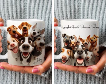 2 schattige hondenmokomslag – cartoon puppy koffiekopje – cadeau voor hondenliefhebbers, hondenmoeders en -vaders – citaat poten en kwispelen: 11 oz, moksjabloon 15 oz, mok png PNGEgg