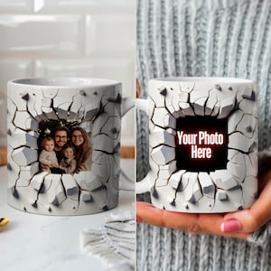 3D Loch in einer Becherverpackung, 11 Unzen, 15 Unzen Bechervorlage, rissige Wandbecherverpackung, Fotobecherverpackung, Sublimationsbecherdesign, sofortiger digitaler Download PNG