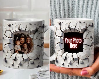 3D-gaatje in een mokomslag, moksjabloon van 11 oz, 15 oz, gebarsten muur mokomslag, foto mokomslag, sublimatiemok ontwerp, instant digitale download, instant digitale download, png PNGEgg