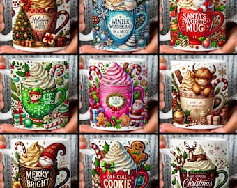 Christmas Mug Wraps | PNG Digital Download | Cute Holiday Mug Designs for 11oz & 15oz Cups | Festive Sublimation Art, Instant Download