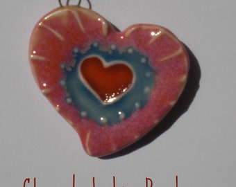 Porcelain Fire Opal Heart Pendant