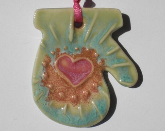 Porcelain Heart Mitten Ornament