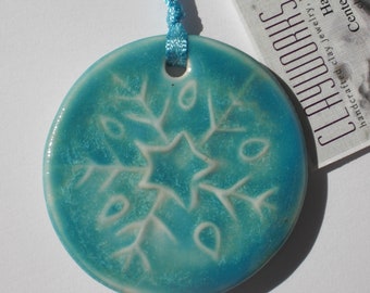 Porcelain Frosted Turquoise Blue Snowflake Pendant or Ornament