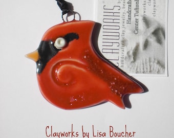 Porcelain Cardinal Bird Ornament or Pendant