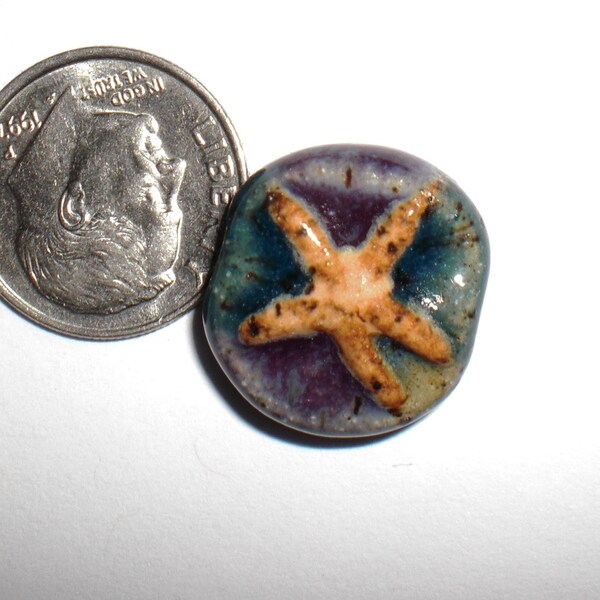Turquoise Teal and Purple Stoneware Starfish Bead