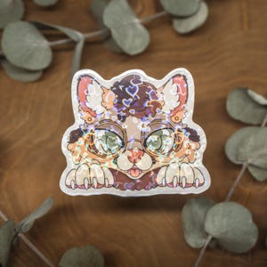 Zander-sticker | Harige stickers | Fursona | Hol | Glitter | Kat | Marga | Andesbergkat | Transparante stickers