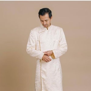 White Vietnamese Ao Dai for Men: Traditional Long Dress #MP108