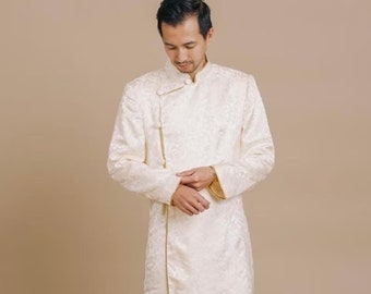 White Ao Dai  for Men, Vietnamese Traditional Long Dress for Men, Ao Dai Chu Re, Ao Dai Nam. No pants