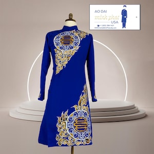 Blue Embroidered Ao Dai Vietnamese Man long Dress/ Ao Dai For Men