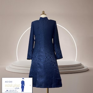 Dark Blue Ao Dai Vietnamese Man Gam Ao Dai Long Dress