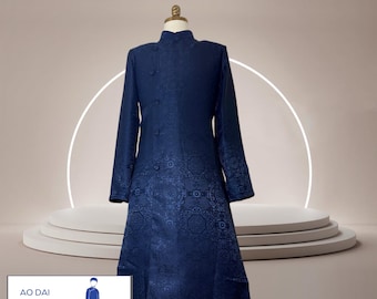 Dark Blue Ao Dai Vietnamese Man Gam Ao Dai Long Dress