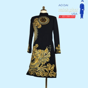 Black Embroidered Ao Dai Vietnamese Man Long Dress Ao Dai