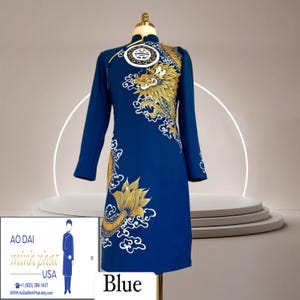 Blue  Ao Dai Vietnamese Man Ao Dai Hand painted Dragon Ao Dai  Long Dress