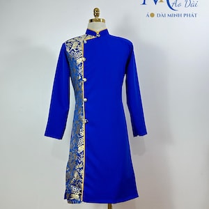 Blue  Ao Dai Vietnamese Gam Tuyet Mua Ao Dai Long Dress