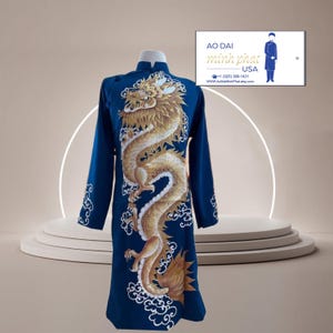 Blue Ao Dai Vietnamese Man Ao Dai Hand Panted Dragon Ao Dai  Long Dress
