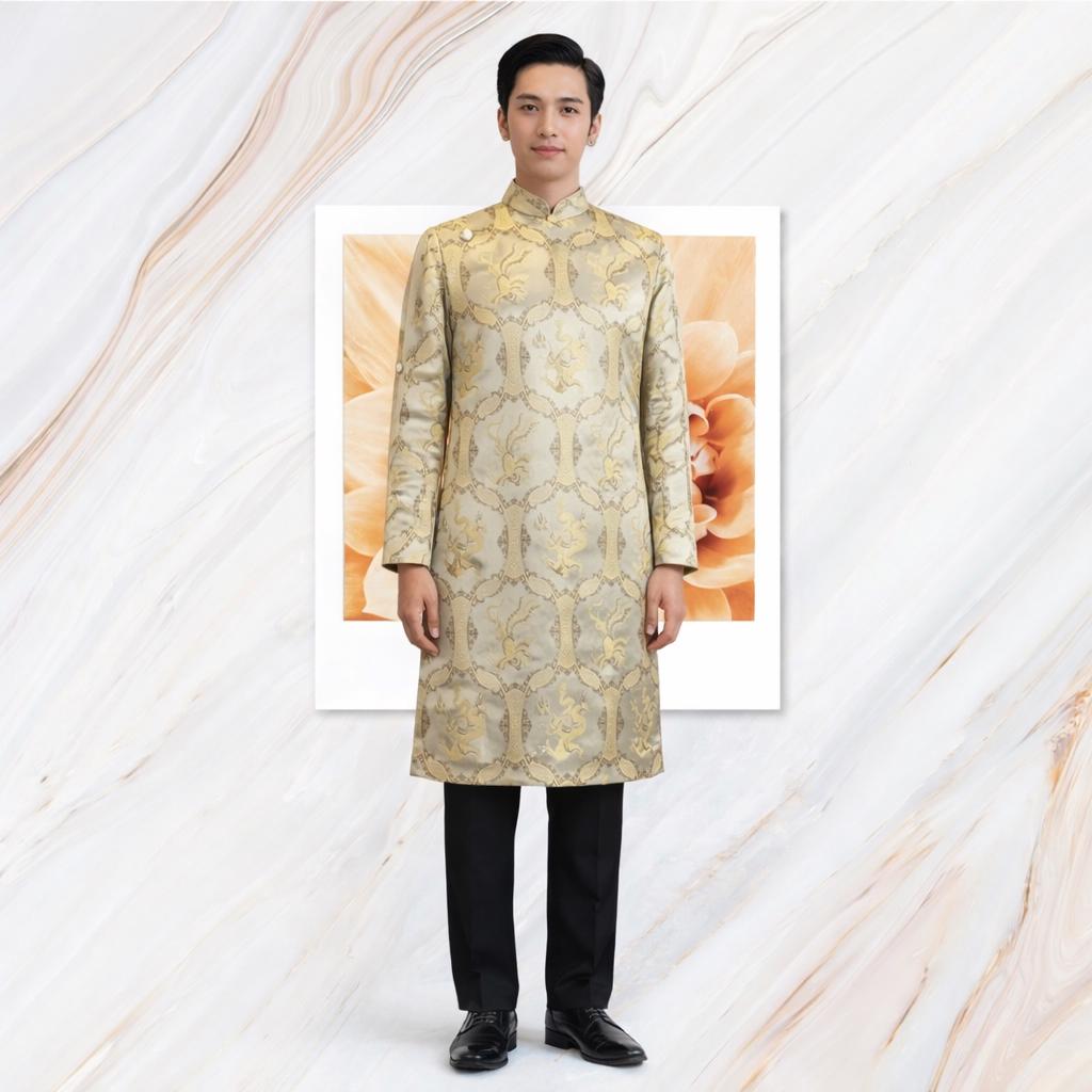 Golden Dragon Men's Áo Dài,Ao Dai Gam For Men Vietnamese Dress " No…