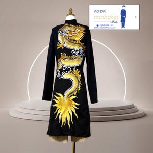 Black Embroidered Ao Dai Vietnamese Man long Dress/ Ao Dai For Men