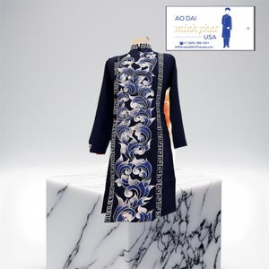 Navy Blue  Ao Dai Vietnamese Man Hand Painted  Ao Dai Long Dress