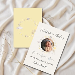 Neutrale Boho Baby Geburtsankündigungskarte, Neugeborenenankündigung, Babypartykartenvorlage, Feierandenken, bearbeitbar