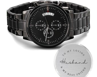 Engraved Black Chronograph Watch