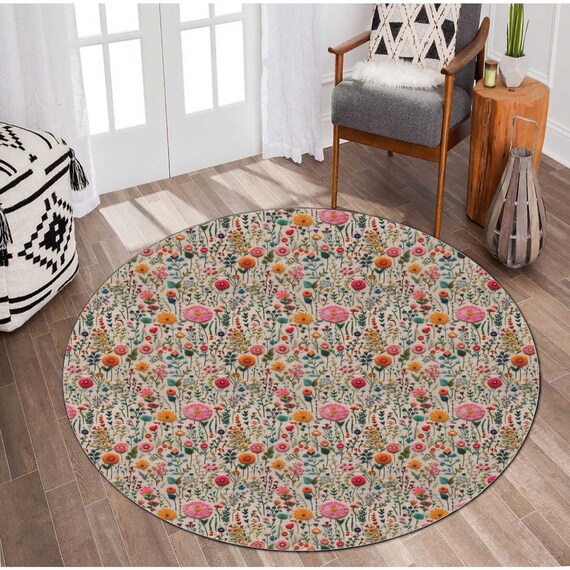 Flower Floor Mat / Rainbow × Ecru beige お花 kaikaikiki 村上