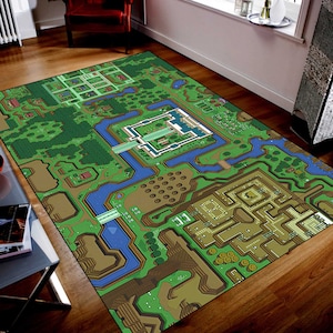 Alfombra con el mapa de Zelda, alfombra con el mapa de Zelda, alfombra para sala de juegos, alfombra con el mapa de juegos, alfombra con el arte de Zelda, alfombra para videojuegos, decoración de sala de juegos, alfombra colorida con el regalo de Zelda