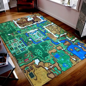 Alfombra con el mapa de Zelda, alfombra de The Legend of Zelda, alfombra para sala de juegos, alfombra con el mapa de juegos, alfombra artística de Zelda, tapete para videojuegos, decoración para sala de juegos, alfombra colorida de regalo de Zelda