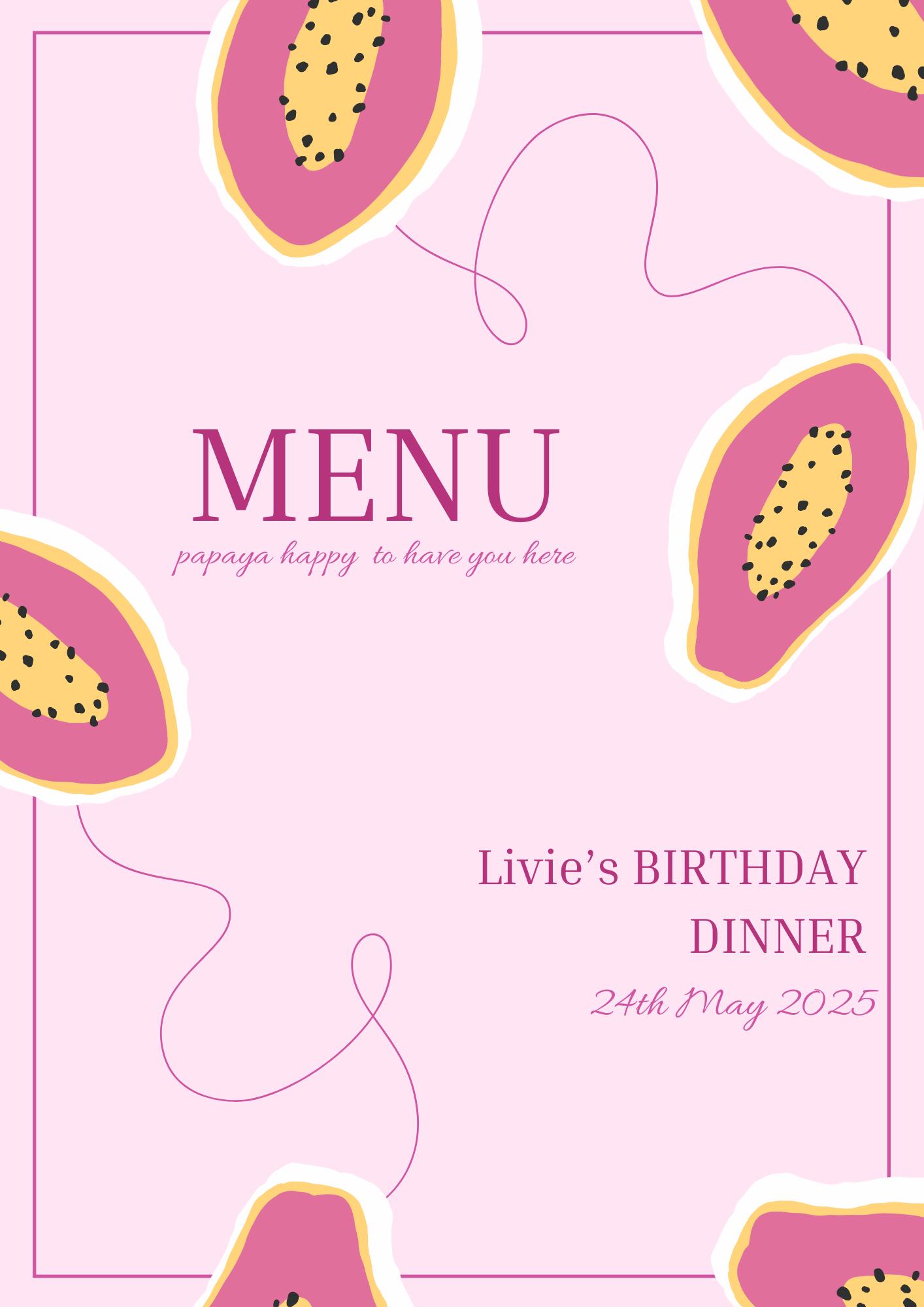 Customizable Papaya 2 Page Menu Template for Parties, Birthdays ...