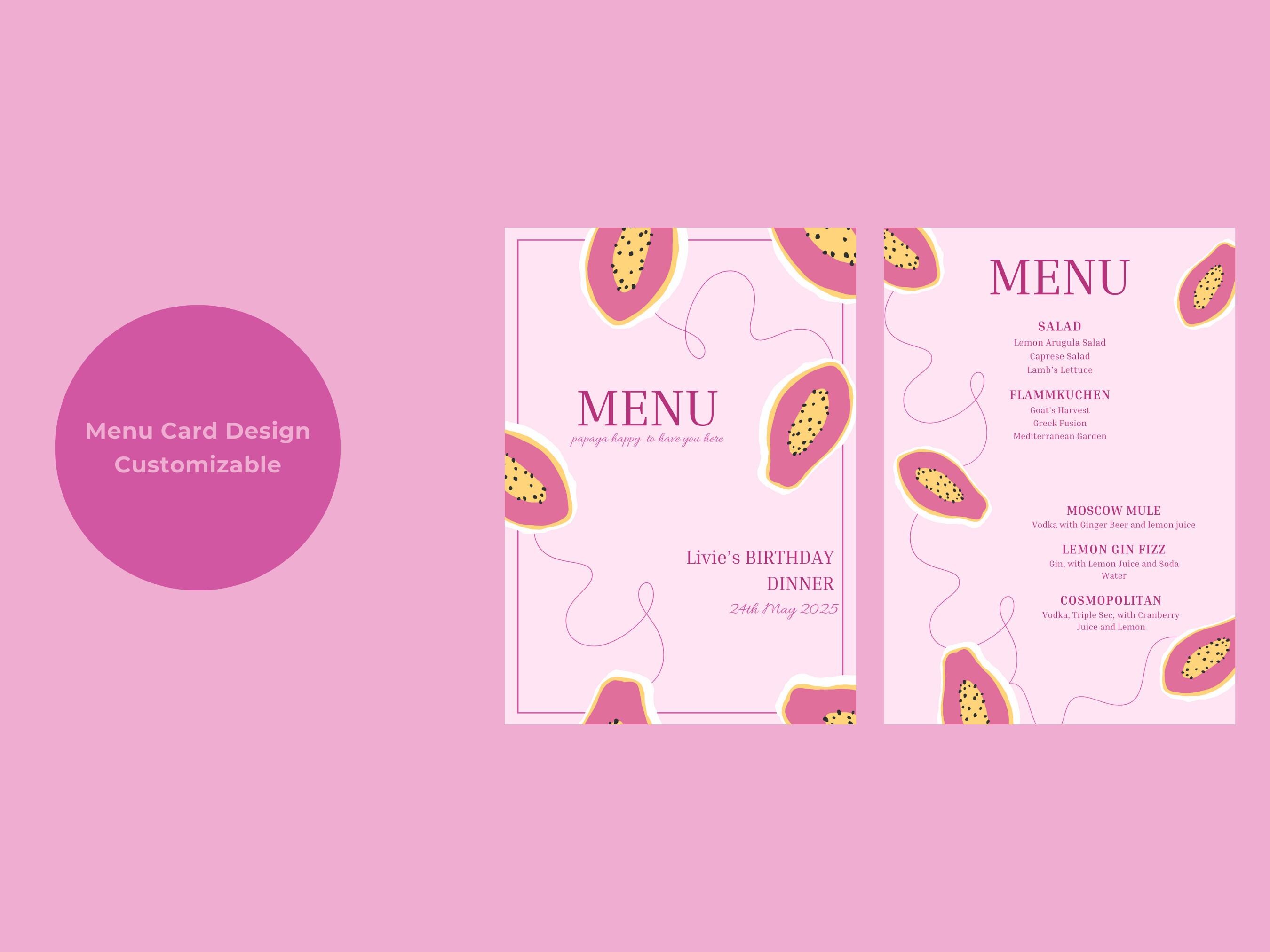 Customizable Papaya 2 Page Menu Template for Parties, Birthdays ...