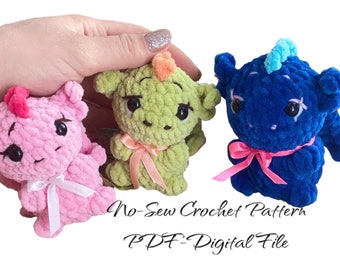 No sew crochet pattern dragon , keychain amigurumi baby dragon