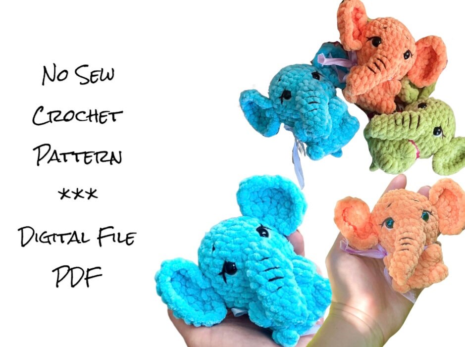No Sew Crochet Pattern Elephant , Keychain Amigurumi Baby Elephant - Etsy