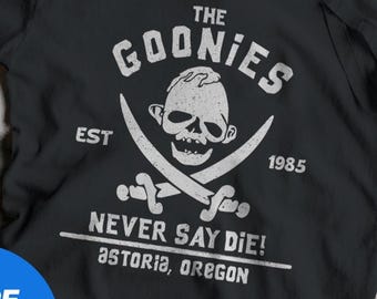 Goonies Never Say Die Unisex Softstyle T-Shirt, Retro 80s Movies Tee, Pirate Treasure Astoria Chunk Choco Sloth, 90s Graphic Top