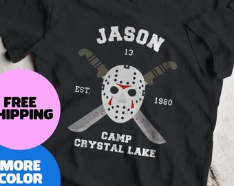 Jason Voorhees Camp Crystal Lake Horror Movie Retro T-Shirt, Slasher Film Tee, Friday the 13th Merch, Creepy Horror Fan Gift, Scary Movie