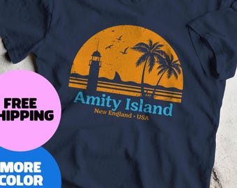 Amity Island T-Shirt | Jaws Movie Shirt | Retro Beach Tee | Shark Attack Design | 70s Horror Movie Shirt | New England Gift Idea