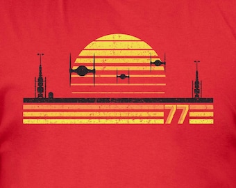 Star Wars Retro Movie Red Unisex Softstyle T-Shirt with Jedi and Tie Fighter, 1977 Sci-Fi Tee