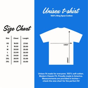 Size chart for the Pet Sematary t-shirt, helping customers choose the right fit for this horror-inspired apparel.