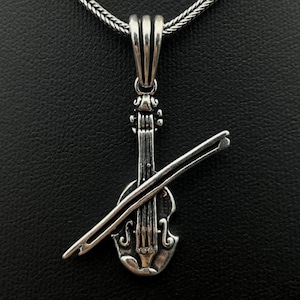 Violin Silver Pendant Necklace, Violin Charm Necklace, 925 Sterling Silver, Gift Musicians Person, Music instruments jewelry Charm Necklace