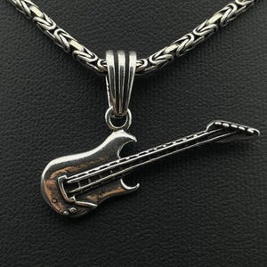 Rock Guitar Silver Pendant Necklace, Guitar Charm Necklace, 925 Sterling Silver, Gift Musicians, Musical instruments jewelry Charm Pendant