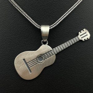 Guitar Silver Pendant Necklace, Guitar Charm Necklace, 925 Sterling Silver Gift, Gift For Musicians, Music instruments jewelry Charm Pendant