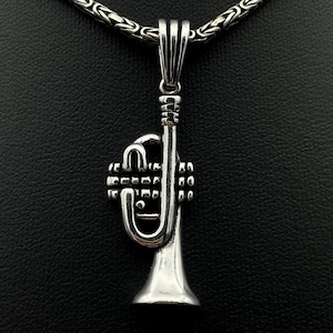 Trumpet Silver Pendant Necklace, Trumpet Charm Necklace, 925 Sterling Silver, Gift For Musicians, Music instruments jewelry Charm Necklace